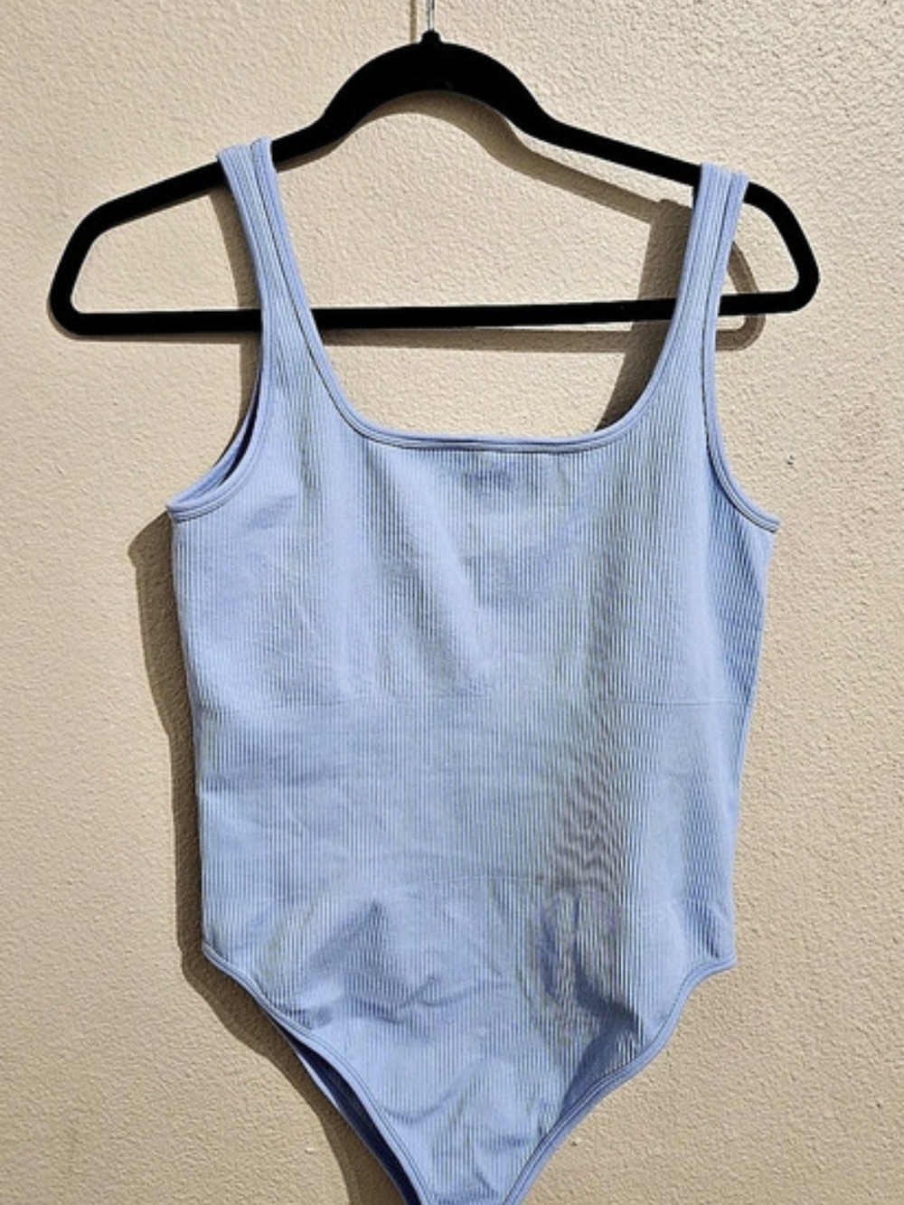 OQQ Ribbed Square Neck Sleeveless Tank Tops Bodysuits One-Piece Swimsuit in Blue